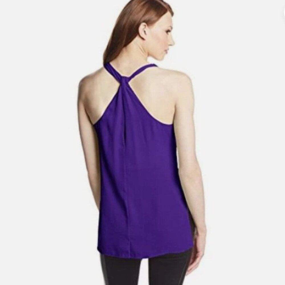 BCBGMaxAzria Tank Top Women L Purple Silk Racerback Minimalist Chic Office